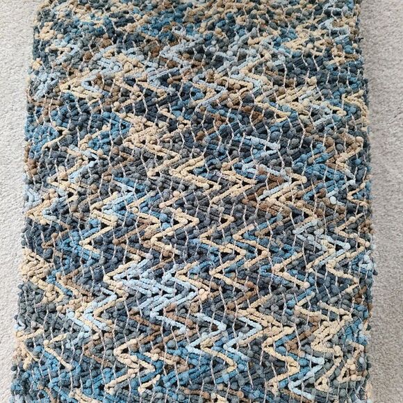 Chenille Woven Knit Open Weave Throw Blanket Chevron Pattern With Fringe Ocean - Picture 11 of 12